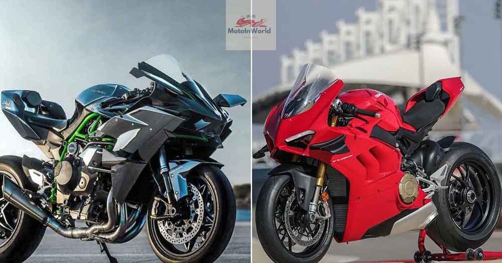 Kawasaki and Ducati Affrontement entre motos sportives.